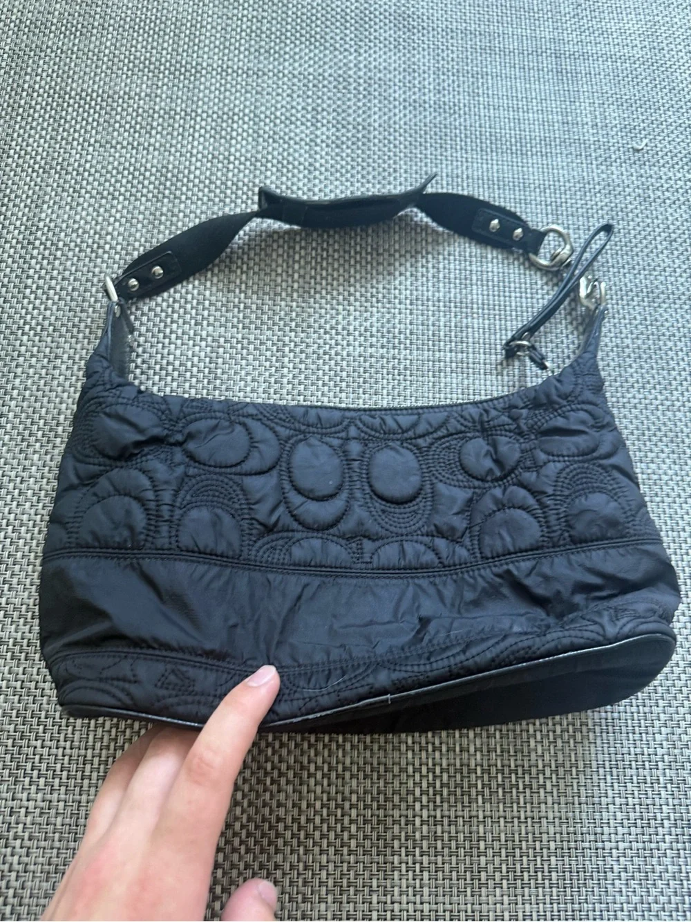 Coach Quilted Nylon Hobo Shoulder Bag - Black Used